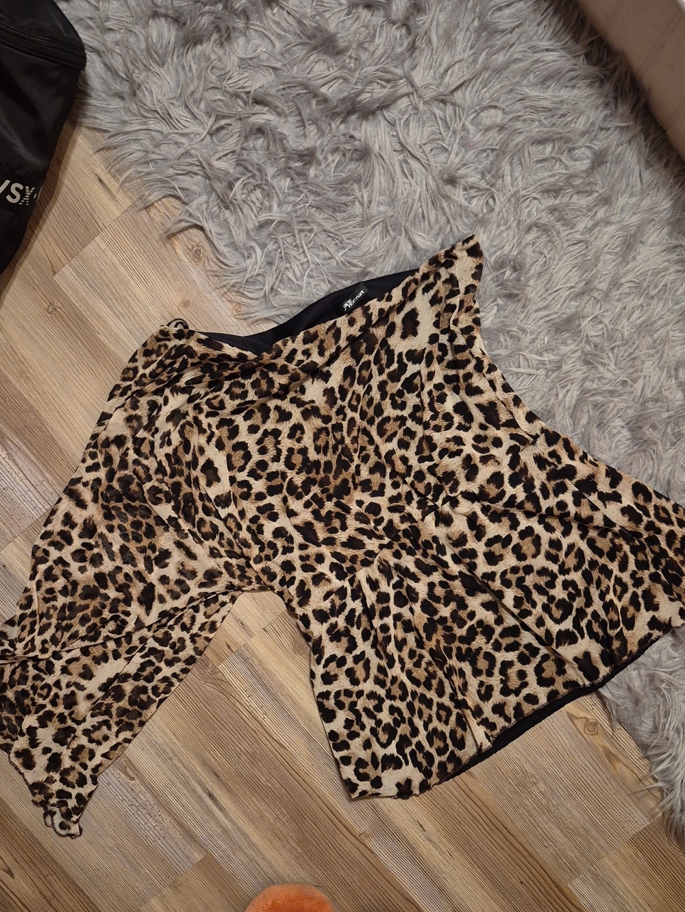 Leopard Print Women’s Tunic - Animal Print One Shoulder Flare Sleeve Blouse